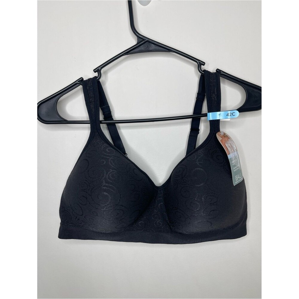 Bali Comfort Revolution Wire-Free Bra 42C Black Swirl Adjustable - Picture 1 of 8